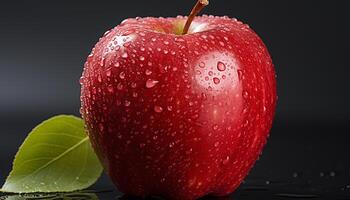 AI generated Freshness drops from wet apple, nature healthy eating snack generated by AI photo