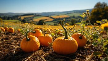 ai generado cosecha otoño calabaza, naturaleza decoración en rural granja generado por ai foto