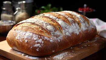 AI generated Freshly baked bread on wooden table, a gourmet meal generated by AI photo