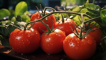 ai generado frescura de orgánico tomate, un sano comiendo gastrónomo comida generado por ai foto