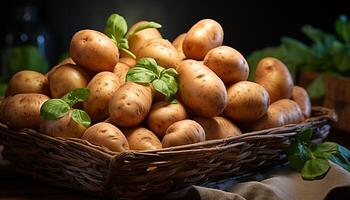 AI generated Fresh organic vegetables on wooden table, healthy eating meal generated by AI photo