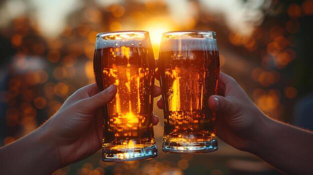 AI generated People toasting beer, copy space photo