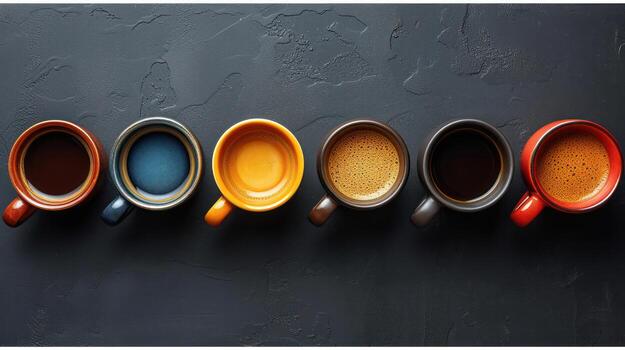 AI generated Top view of set coffee cup isolated Copy space photo