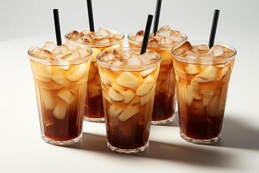 AI generated Cups of iced coffee isolated on transparent background. photo