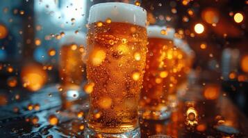 AI generated Several beer glasses in the bar photo