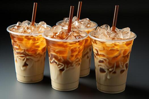 AI generated Cups of iced coffee isolated on transparent background. photo