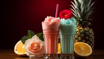 ai generado un refrescante verano cóctel, sabroso y dulce, con tropical sabores generado por ai foto