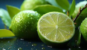 AI generated Freshness of lime, lemon slice, nature juicy refreshment generated by AI photo