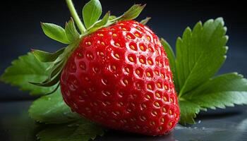 AI generated Freshness and sweetness of ripe strawberry, a healthy gourmet dessert generated by AI photo