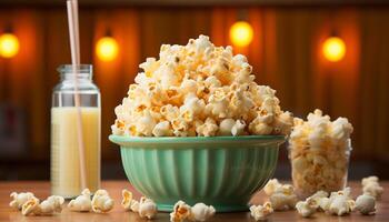 AI generated Freshness in a bowl, close up of yellow butter snack generated by AI photo