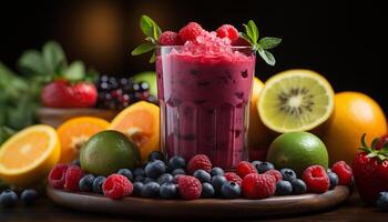AI generated Freshness of summer in a healthy berry fruit cocktail generated by AI photo