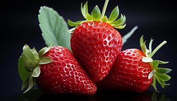 AI generated Freshness and sweetness of ripe strawberry, a healthy gourmet dessert generated by AI photo