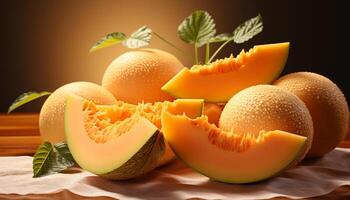 AI generated Freshness and sweetness in a juicy melon slice generated by AI photo