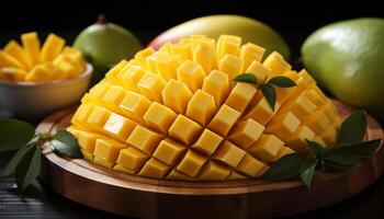 AI generated Freshness and sweetness on a wooden table melon, fruit, dessert generated by AI photo