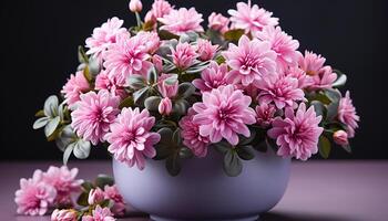 AI generated A beautiful bouquet of pink and purple flowers in a vase generated by AI photo