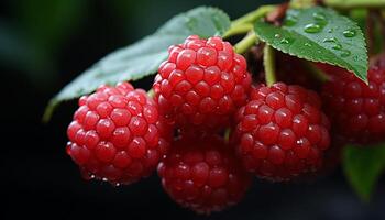 AI generated Freshness of nature gourmet dessert ripe raspberry, juicy strawberry generated by AI photo