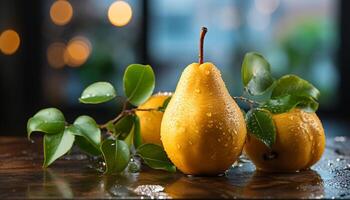 AI generated Healthy eating ripe, organic fruit on wooden table generated by AI photo