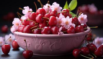 AI generated Freshness and nature in a bowl of juicy, ripe berries generated by AI photo