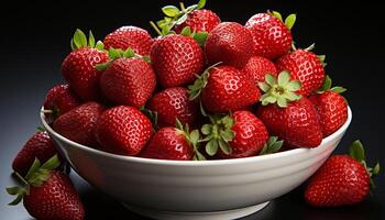 AI generated Freshness and sweetness in a bowl of ripe strawberries generated by AI photo