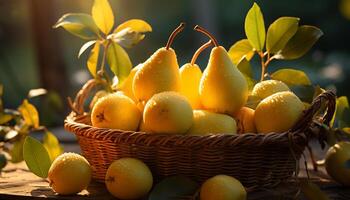 AI generated Freshness of nature in a basket of ripe citrus fruit generated by AI photo