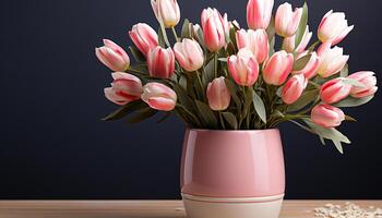 AI generated A vibrant bouquet of multi colored tulips brings freshness generated by AI photo