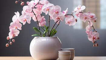 AI generated A fresh pink orchid blooms, bringing nature indoors generated by AI photo