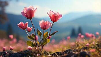 ai generado un vibrante ramo de flores de vistoso flores en un prado generado por ai foto