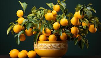 AI generated Fresh citrus fruits, nature vibrant decoration, bring summer refreshment generated by AI photo