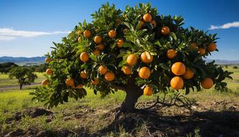 ai generado Fresco naranja Fruta en árbol, maduro y lleno de frescura generado por ai foto