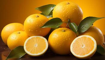 AI generated Freshness of citrus fruit lemon, orange, lime, grapefruit generated by AI photo