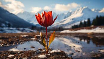 ai generado el belleza de naturaleza en un Nevado montaña paisaje generado por ai foto