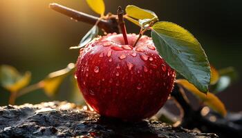 AI generated Freshness of nature ripe apple, wet with dew generated by AI photo