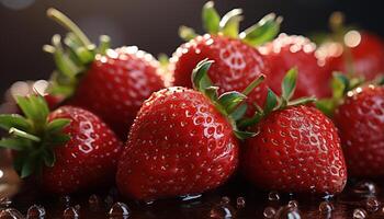 AI generated Freshness and sweetness of ripe strawberry, a healthy summer dessert generated by AI photo