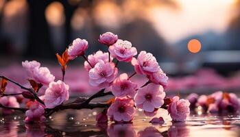 ai generado un Fresco rosado flor cabeza refleja belleza en naturaleza generado por ai foto