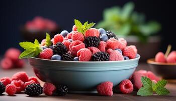 AI generated Freshness and sweetness in a bowl of berry fruit generated by AI photo