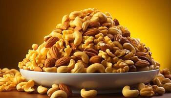 AI generated A healthy snack cashew, almond, walnut, hazelnut, pecan, peanut generated by AI photo