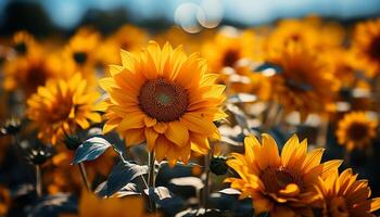 AI generated Yellow sunflower in nature, close up of vibrant petals generated by AI photo