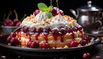 AI generated Homemade berry cheesecake, a sweet slice of indulgence generated by AI photo