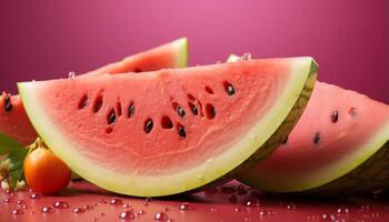 AI generated Fresh watermelon slice, a sweet and juicy summer snack generated by AI photo