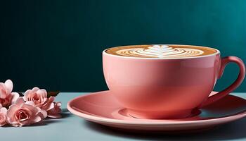 AI generated Aromatherapy coffee cup, freshness in a pink dessert generated by AI photo