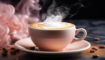 AI generated Hot coffee in a cup, steam rising, a moment relaxation generated by AI photo
