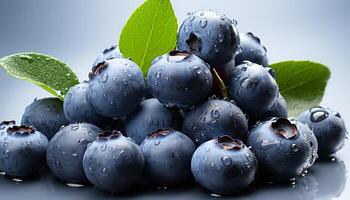 AI generated Fresh blueberry drop, wet and ripe, nature sweet refreshment generated by AI photo