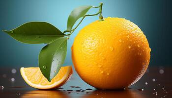 AI generated Freshness of citrus fruit, ripe lemon slice, healthy eating generated by AI photo