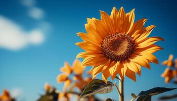 AI generated Vibrant sunflower shines brightly in nature yellow summer meadow generated by AI photo