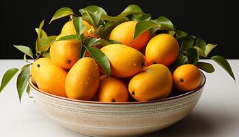 AI generated Fresh, ripe citrus fruits in a colorful, healthy fruit bowl generated by AI photo