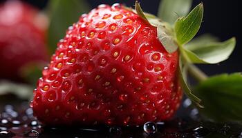 AI generated Freshness and sweetness of ripe strawberry, a healthy gourmet dessert generated by AI photo