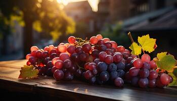 AI generated Freshness of autumn fruit on rustic wooden table generated by AI photo