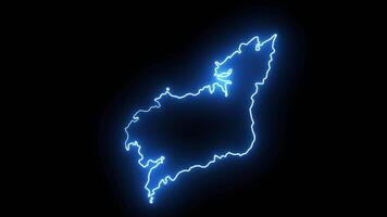 Karta av en coruna i Spanien med lysande neon effekt video