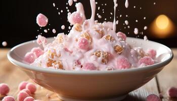 AI generated Freshness and sweetness in a bowl of homemade ice cream generated by AI photo