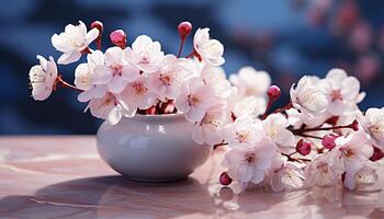AI generated Freshness of nature in a bouquet, pink blossoms on a branch generated by AI photo
